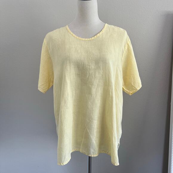 Flax Blouse Top Womens Medium Yellow 100% Linen Boxy Lagenlook Beachy Minimalist - Picture 1 of 8